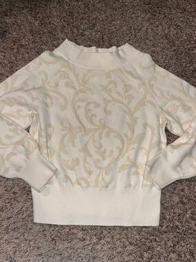 Anthropology Cream Patterned Women's Sweater - Elegant Mock Neck